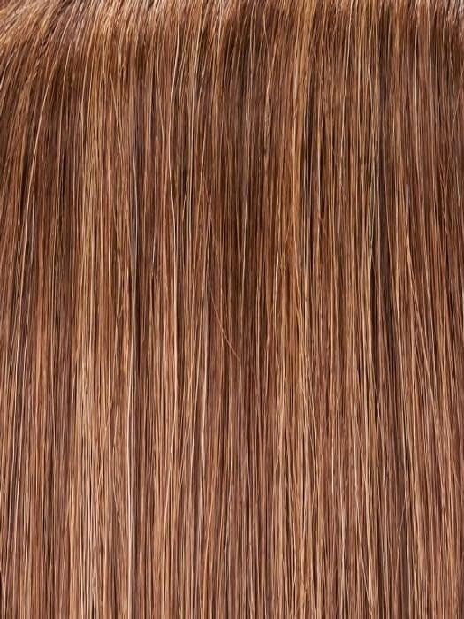 Jon Renau easiVolume 10 inch clip in hairpiece light auburn straight strands close up for added volume and fullness