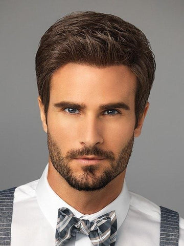HIM Style men's wig by HairUWear short brown textured haircut with natural hairline and beard