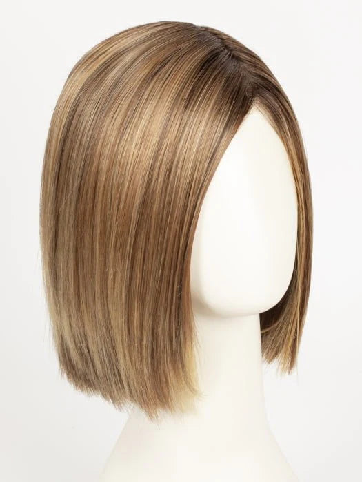 short brown bob wig for women on mannequin with sleek straight chin length cut and subtle honey highlights
