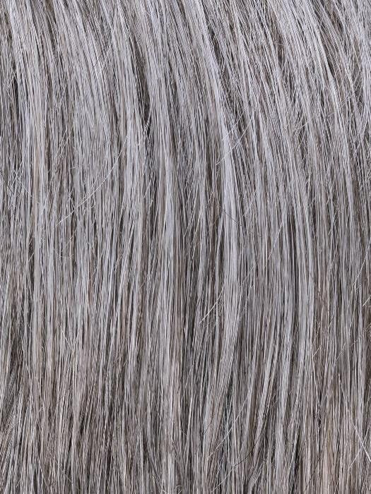 Close up texture of gray layered synthetic hair for Justin Ellen Wille men's wig showing fine strands and natural shine