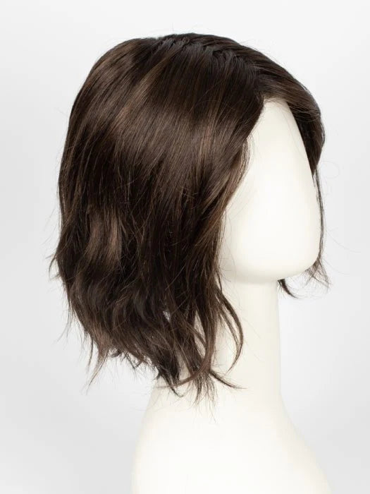 short silver blonde wig for women shown in dark brown wavy bob on white mannequin head