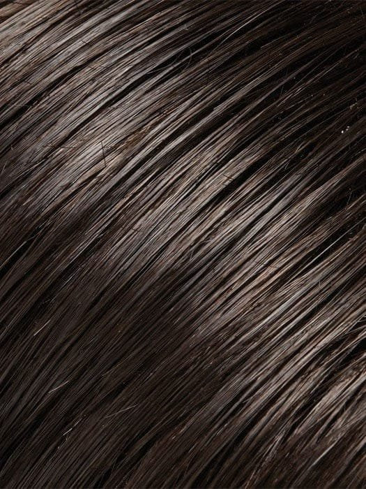 Jon Renau Ashley Petite wig close up dark brown synthetic hair with smooth natural shine and fine texture