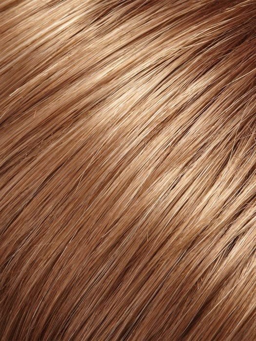 Jon Renau Ashley Petite wig close up of warm honey blonde synthetic hair texture showing soft layered strands and natural shine