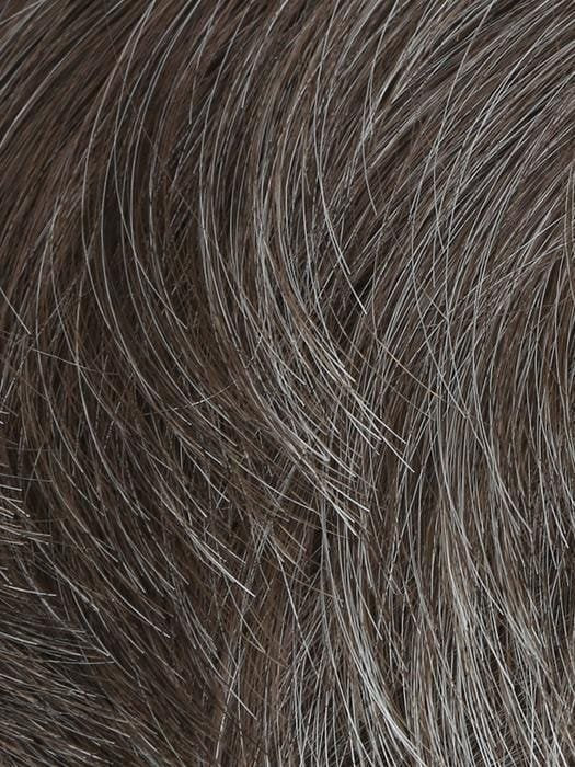 Close up of HairUWear grey brown hair fibers showing texture and natural highlights Sharp HIM wig for men