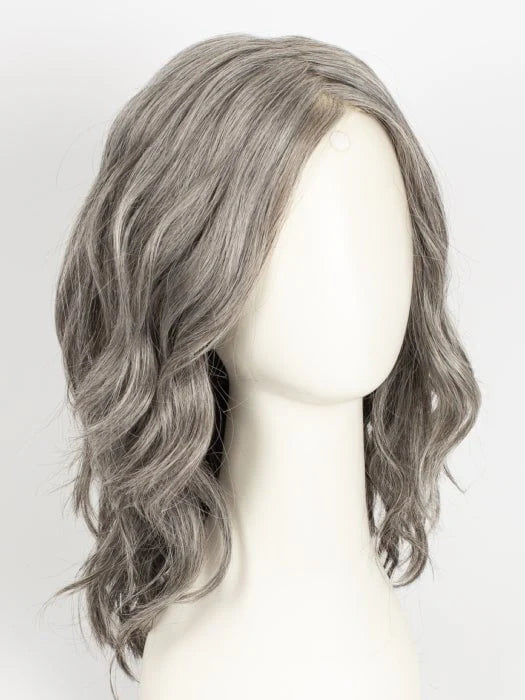Admirable HIM wig for men by HairUWear gray wavy shoulder length lace front style with natural side part on mannequin