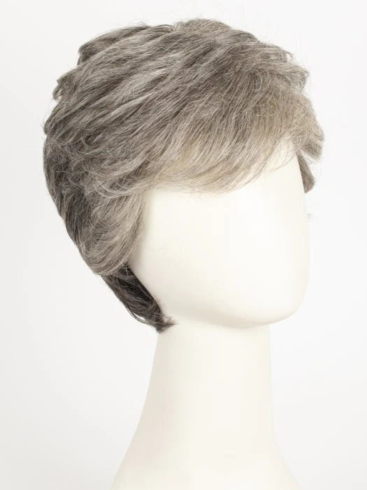 HairUWear short layered salt and pepper men's wig on mannequin head with natural texture realistic men's wigs for thinning hair