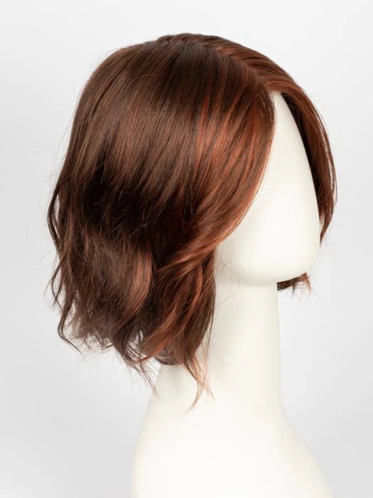 Short brown auburn layered wig on white mannequin shown as short silver blonde wig for women product image
