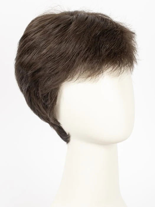 HairUWear short layered brown men's natural look wig on mannequin head side view with textured crown