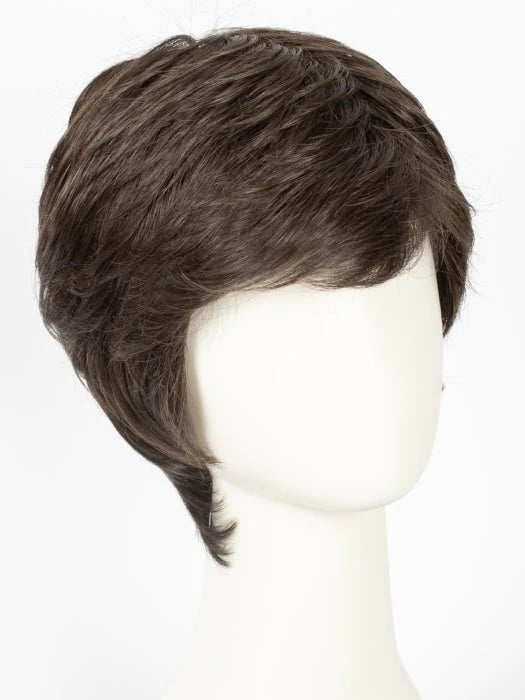 HairUWear men's gray wig realistic short layered cut with natural texture on white mannequin head