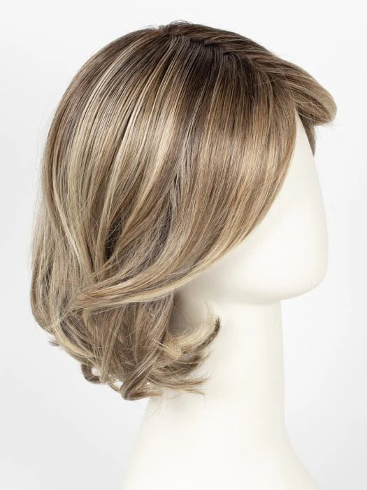 Raquel Welch Crowd Pleaser wig ash blonde layered bob with side swept bangs on mannequin head
