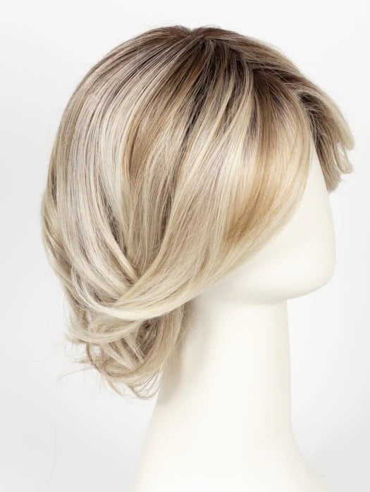 Raquel Welch Crowd Pleaser wig short layered blonde wig with side swept bangs on mannequin head