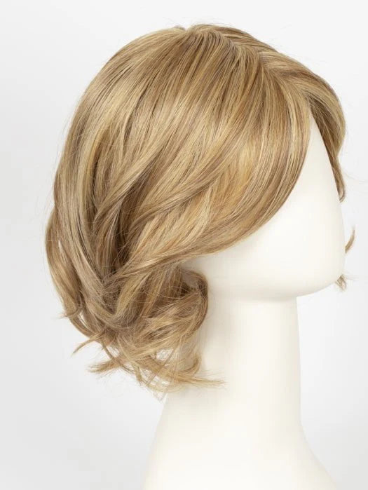 Raquel Welch Crowd Pleaser wig blonde layered chin length bob with side swept bangs on mannequin