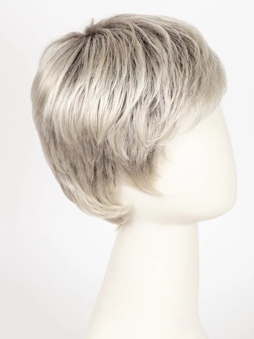 Ellen Wille Risk wig short layered silver ash pixie on mannequin with textured tapered nape